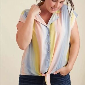 TORRID WOMEN'S Rainbow STRIPE CHALLIS TIE FRONT DOLMAN BLOUSE TOP Size 2X